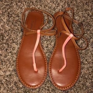 Tan and peach strappy american eagle sandals